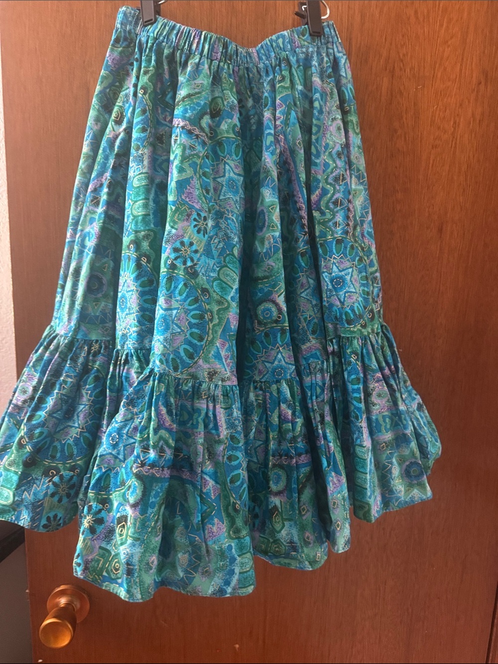 Tiered Circle Skirt in Teal Paisley Print